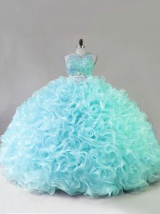 Clearance Floor Length Two Pieces Sleeveless Blue Vestidos de Quinceanera Zipper