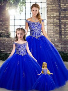 Royal Blue Lace Up 15 Quinceanera Dress Beading Sleeveless Floor Length
