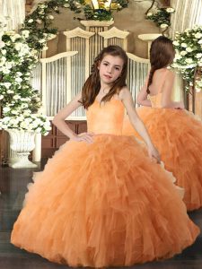Dramatic Orange Straps Lace Up Ruffles Pageant Dress for Teens Sleeveless
