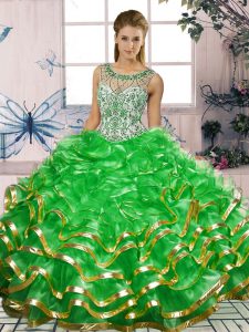 Fine Floor Length Ball Gowns Sleeveless Green Vestidos de Quinceanera Lace Up