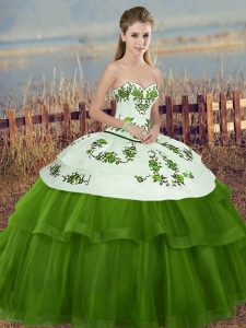 Sweetheart Sleeveless Lace Up Vestidos de Quinceanera Green Tulle