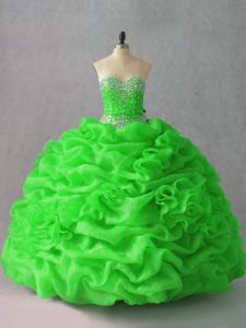 Colorful Ball Gowns Sweetheart Sleeveless Organza Floor Length Lace Up Beading and Hand Made Flower Ball Gown Prom Dress