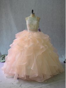 Shining Peach Sleeveless Beading and Ruffles Backless Sweet 16 Dress