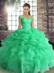 Fabulous Off The Shoulder Sleeveless Lace Up Vestidos de Quinceanera Turquoise Organza