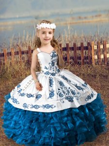 Graceful Straps Sleeveless Lace Up Pageant Dress Blue Organza
