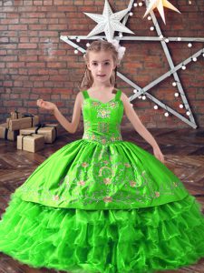 Best Sleeveless Satin and Organza Floor Length Lace Up Pageant Dress Wholesale in with Embroidery and Ruffled Layers
