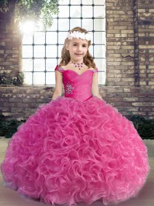 Sleeveless Lace Up Floor Length Beading and Ruching Little Girls Pageant Gowns