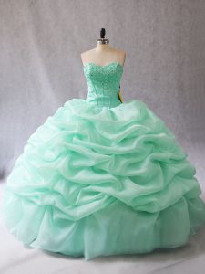 Sweetheart Sleeveless Lace Up Sweet 16 Quinceanera Dress Apple Green Organza