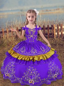 Wonderful Sleeveless Floor Length Beading and Embroidery Lace Up Little Girls Pageant Dress Wholesale with Lavender