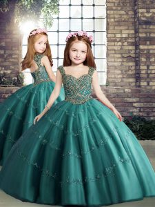 Tulle Sleeveless Floor Length Child Pageant Dress and Beading