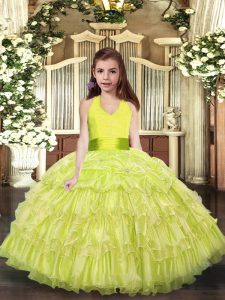 Sleeveless Lace Up Floor Length Ruffled Layers Pageant Dress for Girls