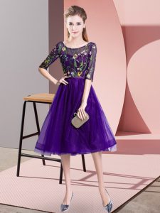 Knee Length Empire Half Sleeves Purple Quinceanera Court Dresses Lace Up