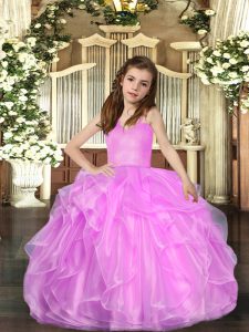 Classical Lilac Lace Up Straps Ruffled Layers Winning Pageant Gowns Organza Sleeveless
