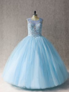 Latest Light Blue Vestidos de Quinceanera Sweet 16 and Quinceanera with Beading Scoop Sleeveless Lace Up