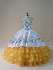 Deluxe Sleeveless Embroidery and Ruffled Layers Lace Up Sweet 16 Dresses