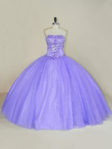 Lavender Ball Gowns Sequins Ball Gown Prom Dress Lace Up Tulle Sleeveless Floor Length