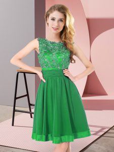Modest Green Scoop Backless Beading and Appliques Dama Dress for Quinceanera Sleeveless