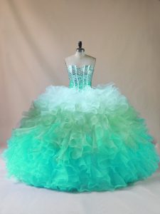 Fantastic Multi-color Lace Up Sweetheart Beading and Ruffles Quinceanera Gown Tulle Sleeveless