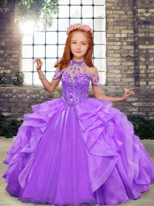 Pretty Floor Length Lace Up Evening Gowns Lavender and In with Beading and Ruffles
