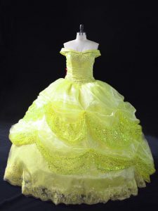 Floor Length Ball Gowns Sleeveless Yellow Green Quinceanera Gown Lace Up