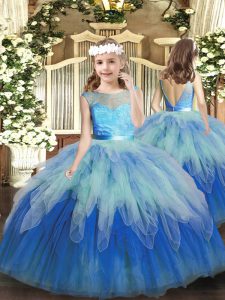 Multi-color Backless Scoop Lace and Ruffles Pageant Dress for Teens Tulle Sleeveless