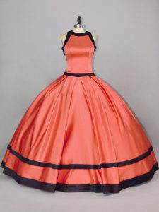 Spectacular Orange Sleeveless Ruching Floor Length Quinceanera Gowns