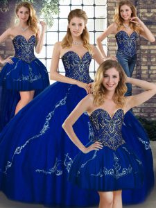 Trendy Royal Blue Sleeveless Floor Length Beading and Embroidery Lace Up Sweet 16 Dresses