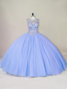Attractive Scoop Sleeveless Lace Up Ball Gown Prom Dress Lavender Tulle