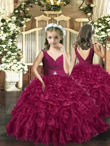 New Style Sleeveless Beading and Ruffles Backless Pageant Gowns For Girls