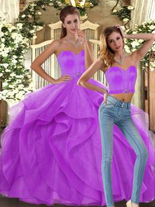 Delicate Lilac Lace Up Sweetheart Ruffles Quinceanera Dress Tulle Sleeveless