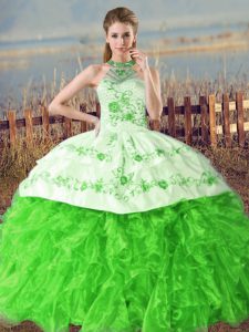 Organza Sleeveless 15th Birthday Dress Court Train and Embroidery and Ruffles