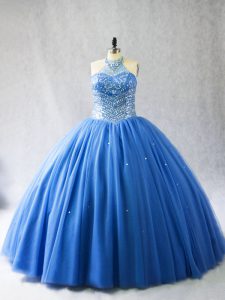 Amazing Tulle Sleeveless Ball Gown Prom Dress Brush Train and Beading