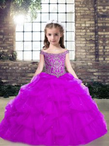 Sleeveless Lace Up Floor Length Beading and Ruffles Pageant Dress for Teens