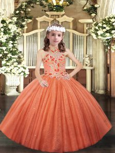 High Quality Tulle Sleeveless Floor Length Little Girls Pageant Dress Wholesale and Appliques