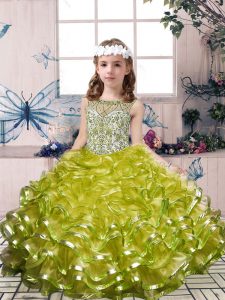 Sleeveless Lace Up Floor Length Beading and Ruffles Pageant Gowns For Girls