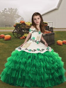 Green Lace Up Little Girls Pageant Dress Wholesale Embroidery Sleeveless Floor Length