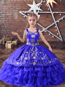 Sleeveless Embroidery and Ruffled Layers Lace Up Girls Pageant Dresses