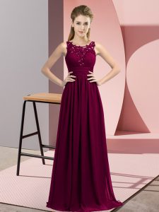 Artistic Floor Length Empire Sleeveless Dark Purple Dama Dress Zipper
