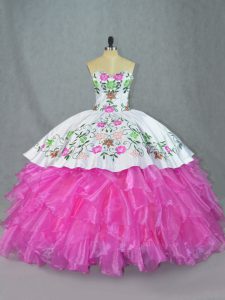 Most Popular Lilac Ball Gowns Organza Sweetheart Sleeveless Embroidery and Ruffles Floor Length Lace Up Vestidos de Quinceanera