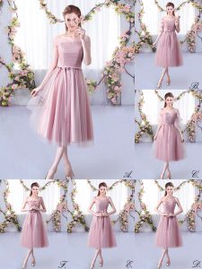 Modest Empire Dama Dress Pink Off The Shoulder Tulle Sleeveless Tea Length Lace Up