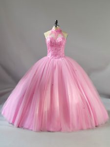 Enchanting Halter Top Sleeveless Tulle Quinceanera Dress Beading Lace Up