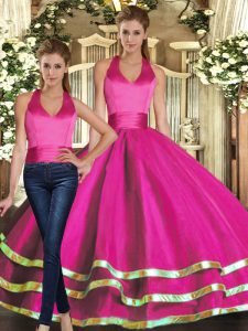 Gorgeous Fuchsia Lace Up Strapless Ruffled Layers Quinceanera Gowns Tulle Sleeveless