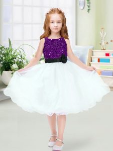 Knee Length A-line Sleeveless White Little Girls Pageant Dress Wholesale Zipper