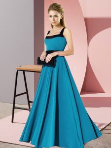 Sumptuous Floor Length Teal Vestidos de Damas Chiffon Sleeveless Belt