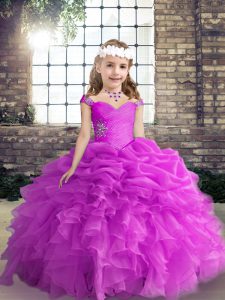 Sleeveless Beading and Ruffles and Pick Ups Lace Up Kids Pageant Dress