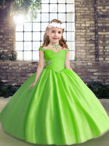 Sleeveless Tulle Floor Length Lace Up Girls Pageant Dresses in with Beading and Ruching