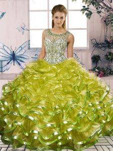 Floor Length Olive Green 15 Quinceanera Dress Scoop Sleeveless Lace Up