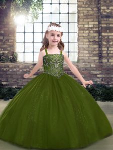 Affordable Straps Sleeveless Tulle Little Girl Pageant Dress Beading Lace Up