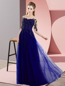 Chiffon Half Sleeves Floor Length Dama Dress and Beading and Lace