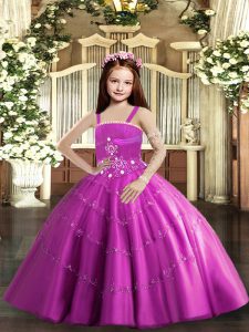 Floor Length Ball Gowns Sleeveless Lilac Kids Pageant Dress Lace Up